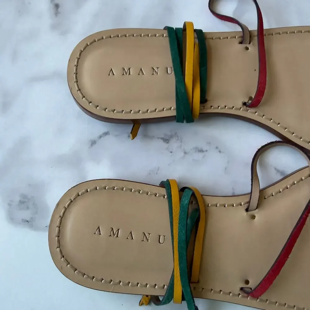AMANU The Constantia Multicolor Leather Strappy Sandals Size 9 - Picture 5 of 8